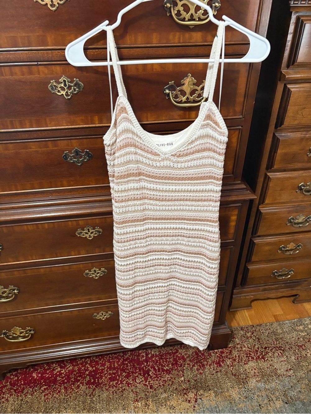 Olive & Oak Beige and Cream Striped Knit Mini Dress